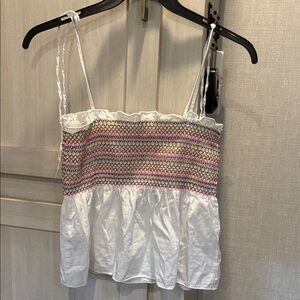 H&M White Camisole with Multicolor Smocked Detail